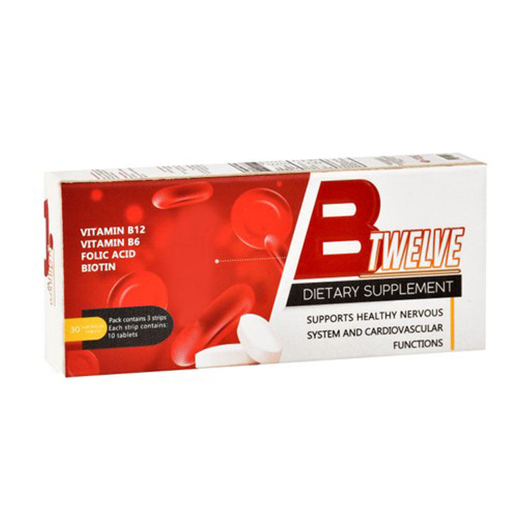 B Twelve Nervous System & Cardiovascular Support Supplement with Folic Acid, Biotin & Vitamin B6