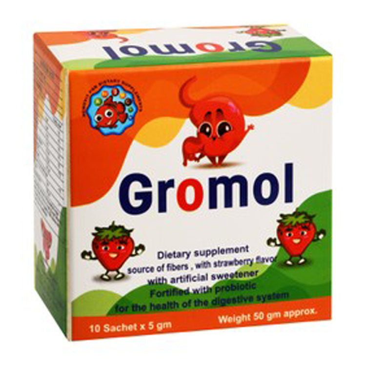 Gromol Probiotics Digestive System Support Supplement Sachets Strawberry Flavor 10 x 5 gr