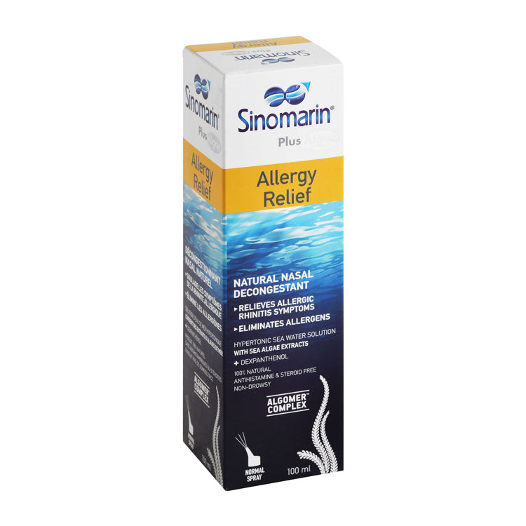 Sinomarin Plus Non-Drowsy Allergy Relief Natural Nasal Decongestant Spray with Sea Algae Extract & Dexpanthenol - steroid free
