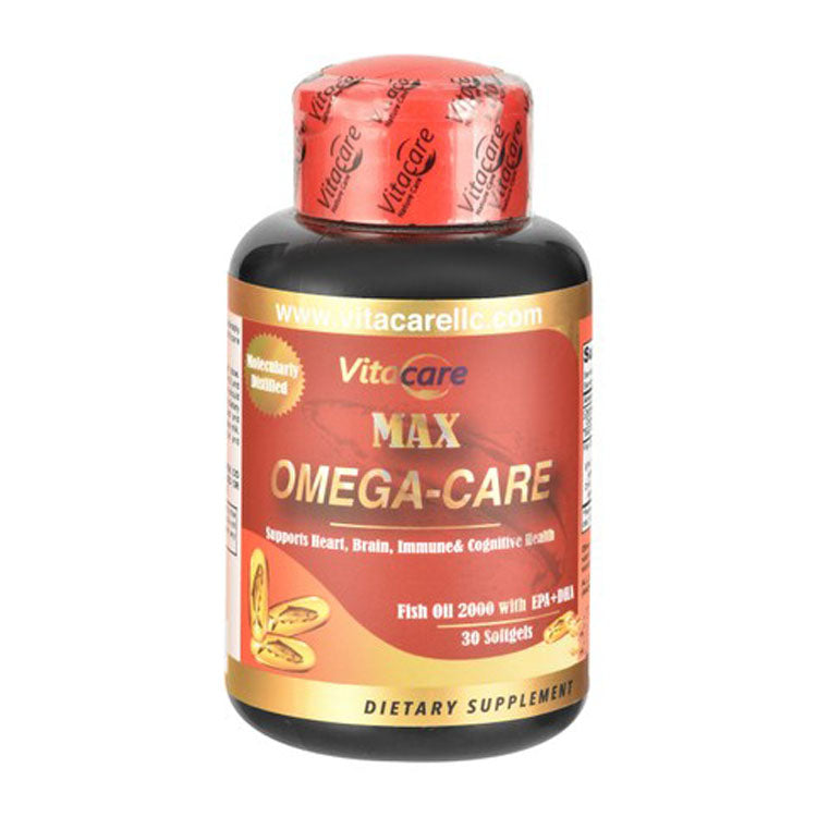 مكمل غذائي فيتاكير ماكس أوميغا كير 2000 ملغ من زيت السمك لدعم صحة القلب والدماغ والجهاز المناعي