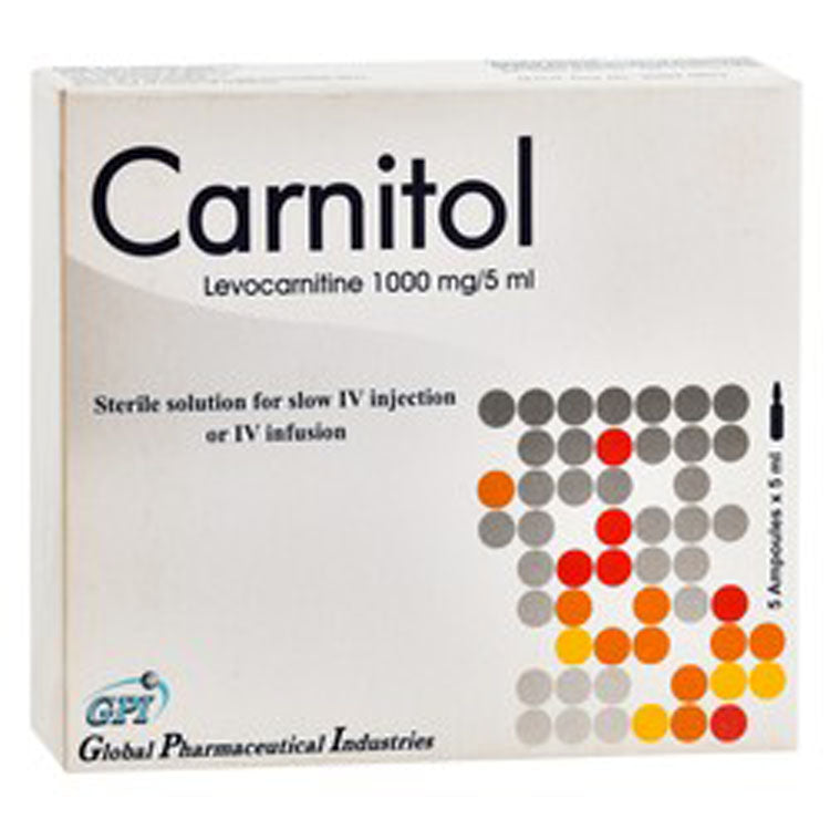 Carnitol 1000mg Levocarnitine Sterile Solution for Slow Intravenous Injection or Infusion 5 x 5 ml