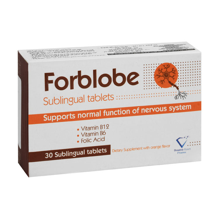 Forblobe 1000 ميكروجرام فيتامين ب12 لدعم وظائف الجهاز العصبي الطبيعية بنكهة البرتقال مع فيتامين ب6 وحمض الفوليك