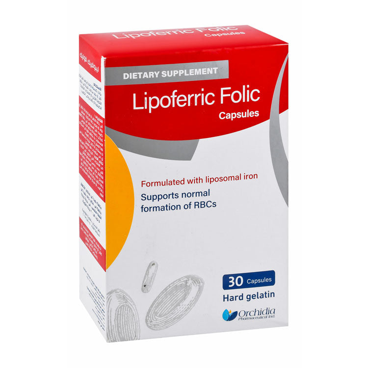 Orchidia 30mg Lipoferric مكمل حمض الفوليك لتكوين كريات الدم الحمراء