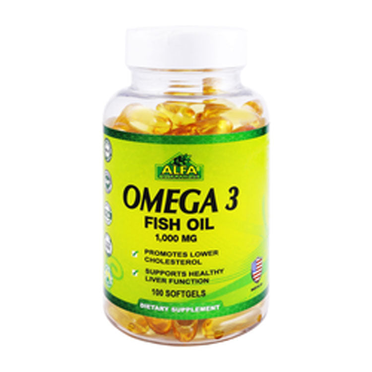مكمل زيت السمك ألفا فيتامينز أوميغا 3 بتركيز 1000 ملغ لخفض الكوليسترول ودعم صحة الكبد - خالٍ من الغلوتين