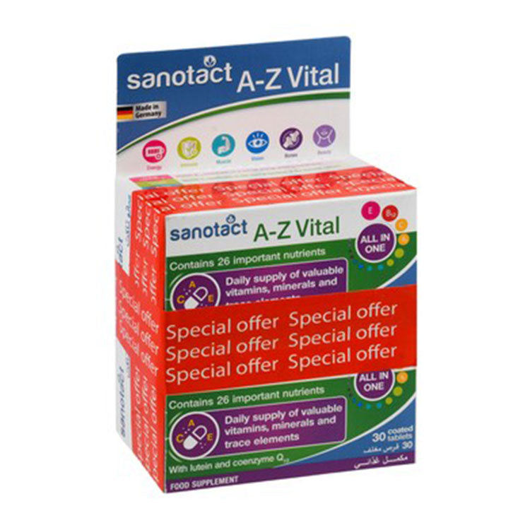 Sanotact A-Z Vital All in One Vitamin & Mineral Supplements with Lutein & CoQ10 for Energy, Immunity & Bones Health (Special Offer) - no added sugar, gluten free, lactose free