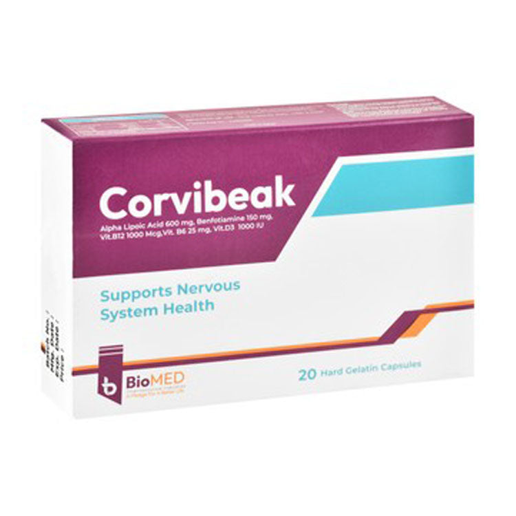 Corvibeak 600mg Alpha Lipoic, 150mg Benfotiamine & 1000mcg Vitamin B12 Nervous System Health Support Supplement 20 capsules