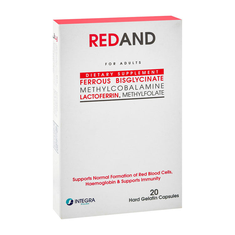 Redand 30mg Ferrous Bisglycinate Normal Red Blood Cells Formation & Immunity Support Supplement with Methylcobalamine, Lactoferrin & Methylfolate