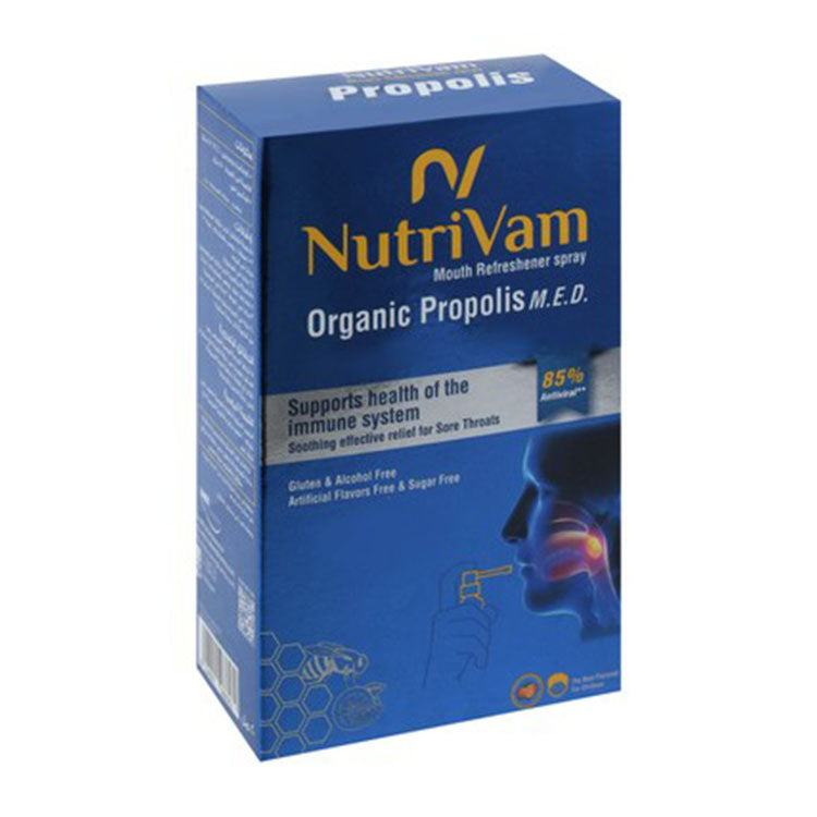 Nutrivam Soothing & Refreshing Mouth Spray Orange Flavor with Organic Propolis for Sore Throat Relief - gluten free, alcohol free, sugar free