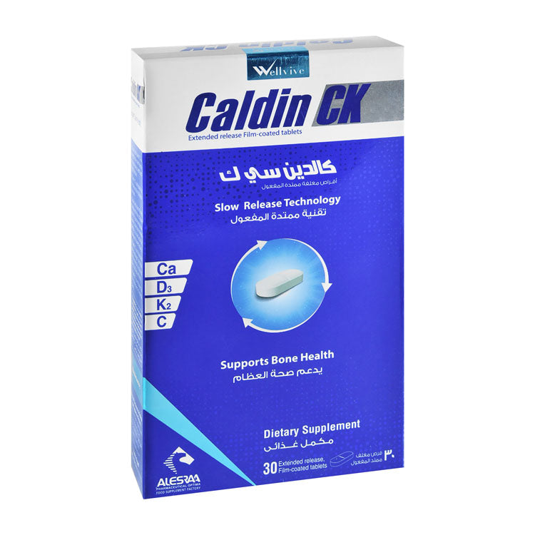 Wellvive Caldin CK 400mg مكمل غذائي لدعم صحة العظام بالكالسيوم مع فيتامين د3 و ك2 و ج