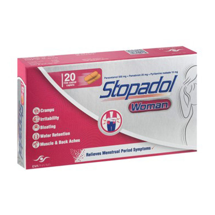 Stopadol Woman 500mg Paracetamol & 25mg Pamabrom for Cramps, Muscles & Menstrual Pain Symptoms
