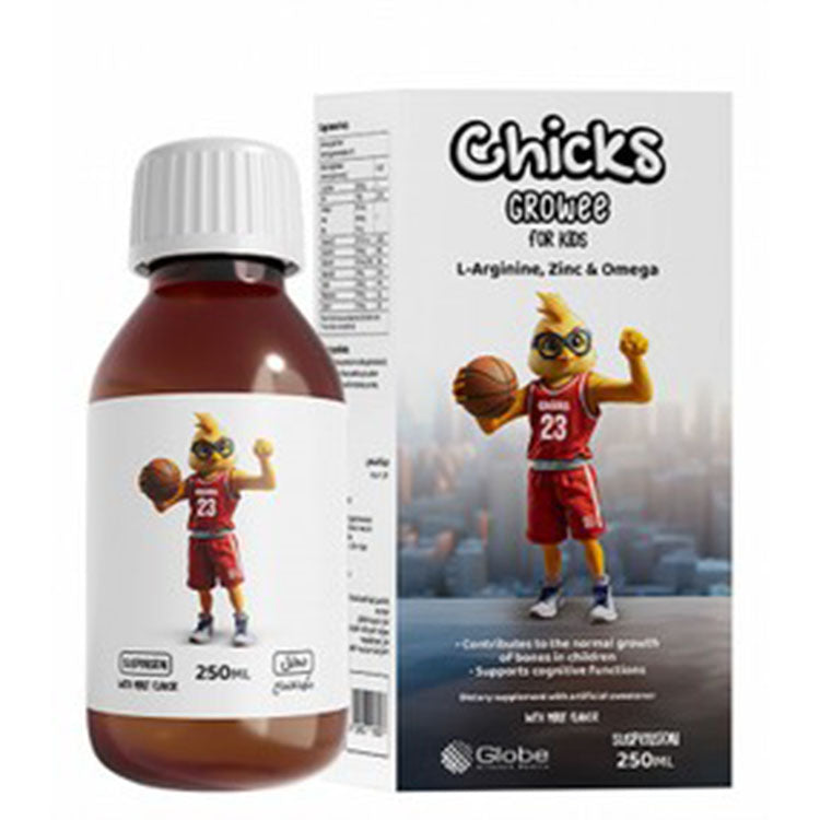 Chicks Growee Normal Bone Growth & Cognitive Function Support Supplement Syrup Mint Flavor with L-Arginine, Omega 3 & Zinc for Kids