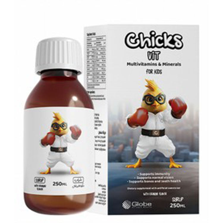 Chicks Vit Kids Supplement Syrup Orange Flavor with Multivitamin & Mineral for Immune System, Vision & Bones