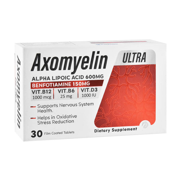 Axomyelin Ultra 600mg حمض ألفا ليبويك و150mg بنفوتيامين مكمل غذائي لدعم تقليل الإجهاد التأكسدي وصحة الجهاز العصبي مع فيتامينات B12 وB6 وD3
