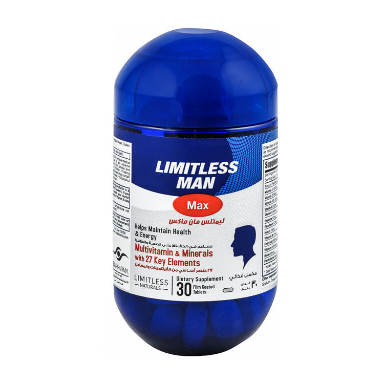 Limitless Naturals Man Max Multivitamin & Mineral Energy Booster Supplement - GMO free, gluten free, preservatives free
