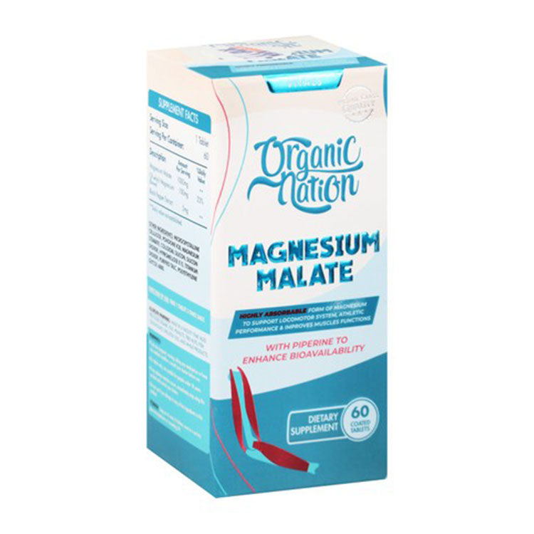 Organic Nation Vitals 1000mg Magnesium Malate Supplement with Piperine for Locomotor System, Athletic Performance & Muscle Function Heath