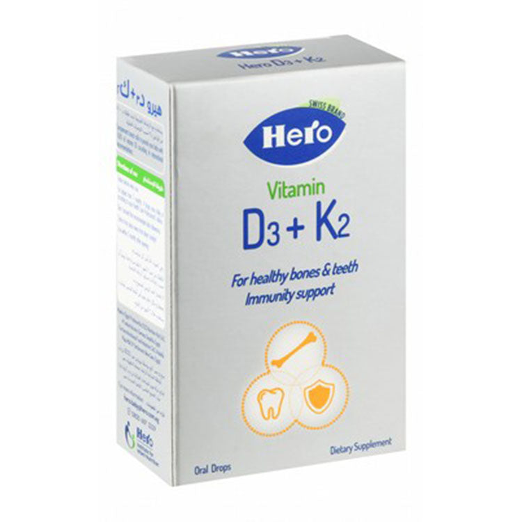 Hero 400 IU Vitamin D3 & Vitamin K2 Bones, Teeth & Immunity Health Support Supplement Drops (7+ Months)