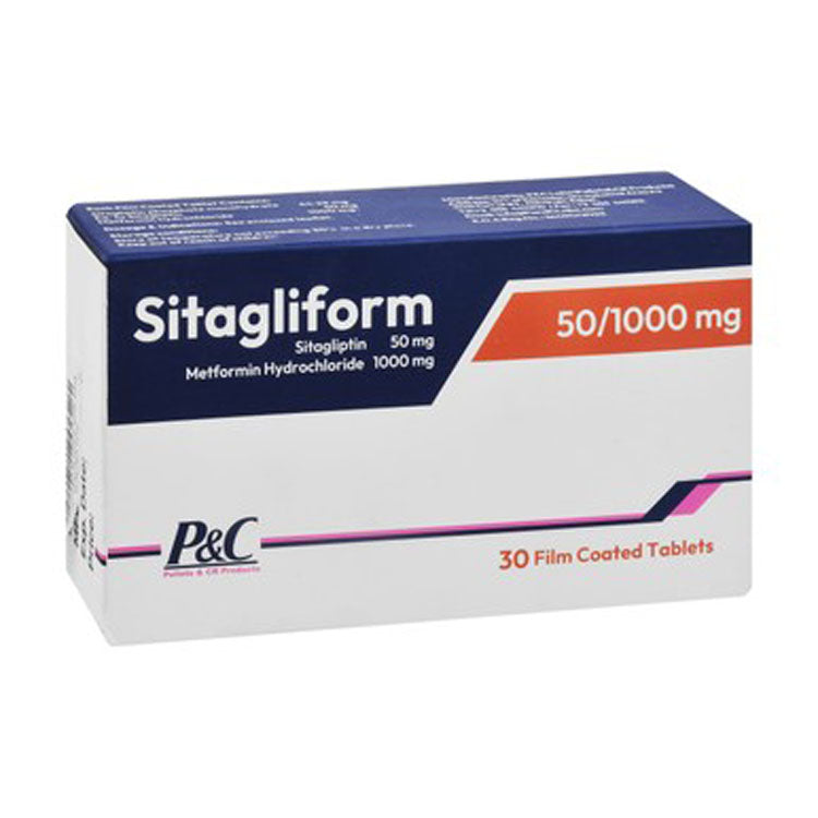 Sitagliform 50mg Sitagliptin & 1000mg Metformin Hydrochloride 30 tablets