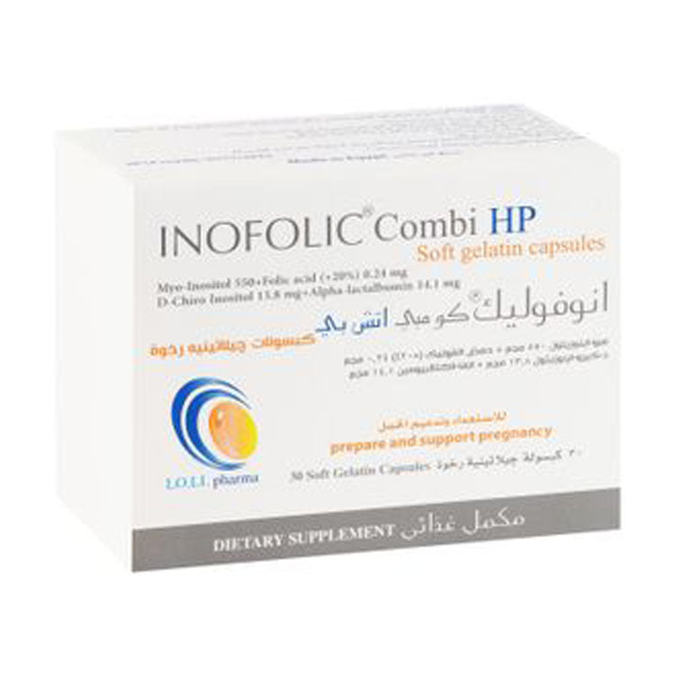 Inofolic Combi HP 550mg Myo-Inositol & 13.8mg D-Chiro Inositol Pregnancy Preparation Support Supplement with Folic Acid & Alpha-Lactalbumin 30 capsules