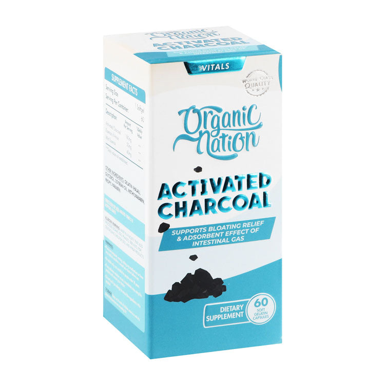 Organic Nation 180mg Activated Charcoal Bloating Relief & Intestinal Gas Adsorbent Effect Support Supplement