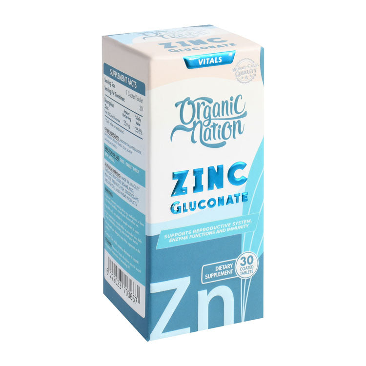 Organic Nation Vitals 25mg Zinc Gluconate Reproductive & Immunity System Support Supplement