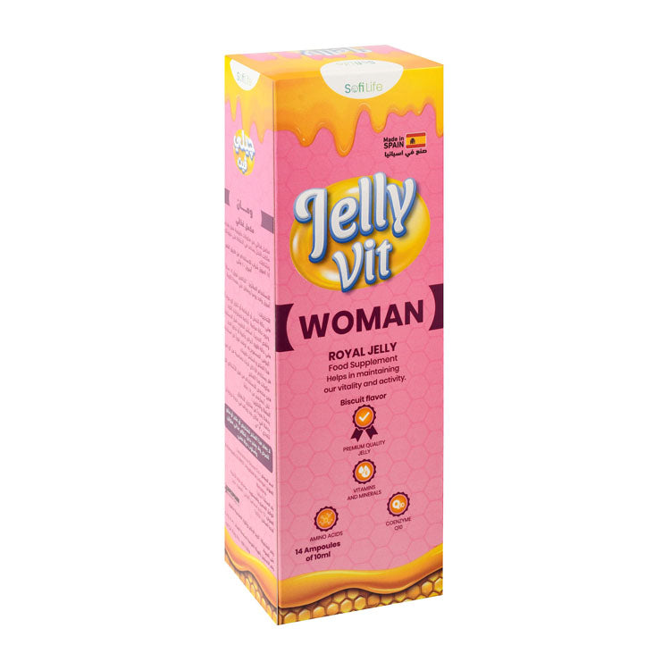 Sofi Life Jelly Vit Woman 300mg L-Methionine & 100mg Lyophilized Royal Jelly Vitality & Activity Maintaining Supplement Ampoules Biscuit Flavor with Green Tea Extract, Coenzyme Q10 & Vitamin E - gluten free, dairy free