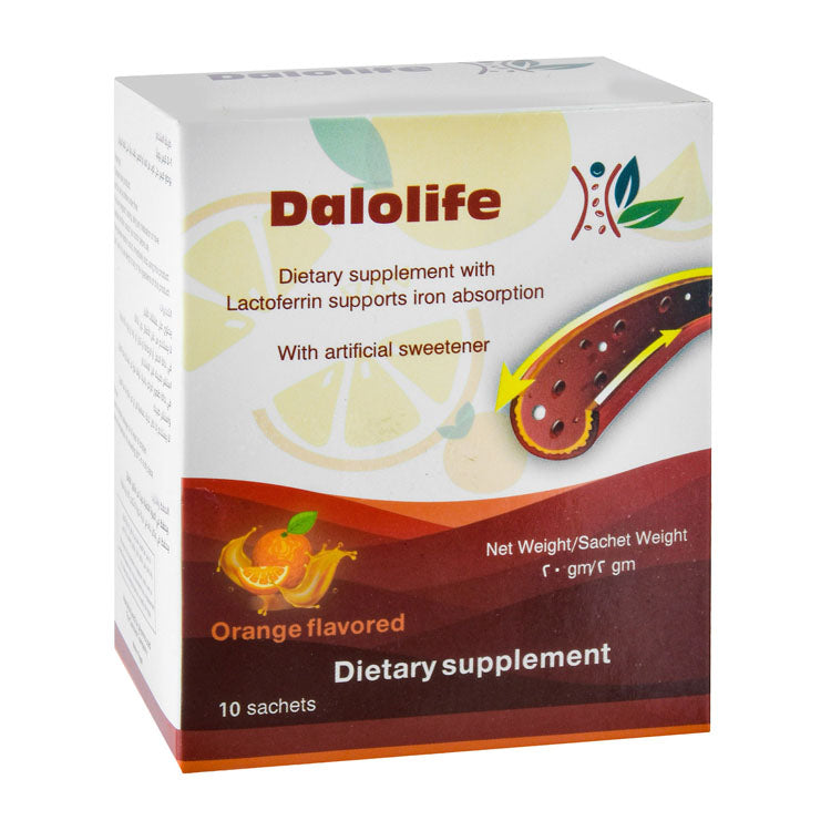 Dalolife 100mg Lactoferrin Iron Absorption Support Supplement Sachets Orange Flavor