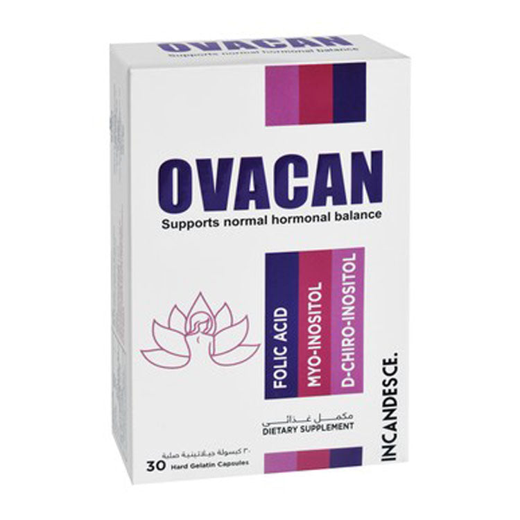 Incandesce Ovacan 2000mg Myo-Inositol Supplement with Folic Acid & D-Chiro-Inositol for Normal Hormonal Balance 30 capsules