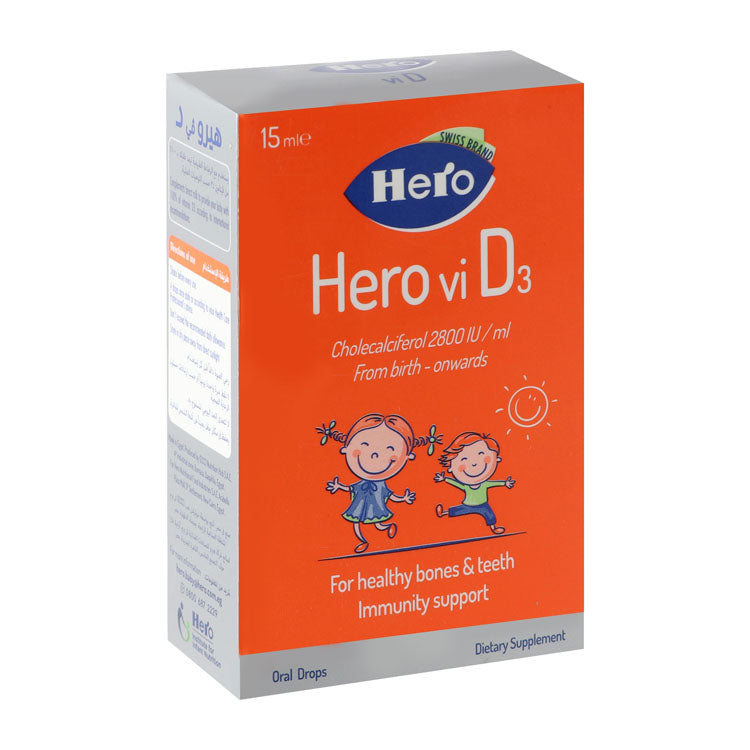 Hero 2800 IU/ml Vitamin D3 Supplement Drops for Healthy Bones, Teeth & Immunity (0+ Years)