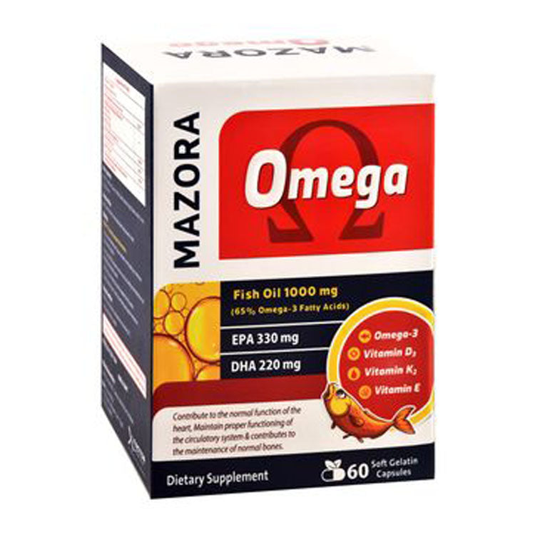 Mazora Omega 1000mg Fish Oil Brain, Heart Circulatory System Support Function with EPA & DHA 60 capsules
