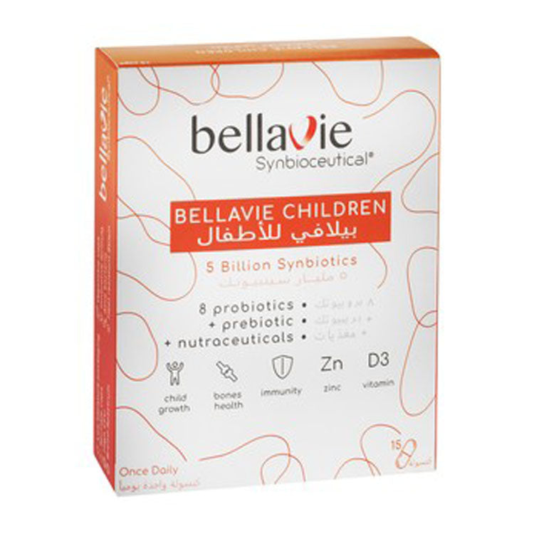 BellaVie Synbioceutical Growth, Bone & Immunity Support Supplement with Zinc, Vitamin D3 & Probiotics for Children 15 capsules