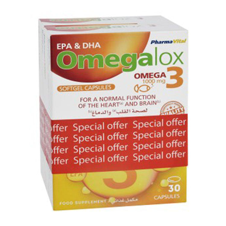 Pharmavital Omegalox 1000mg Omega-3 Heart & Brain Support Supplement with EPA & DHA (Special Offer) 2 x 30 capsules