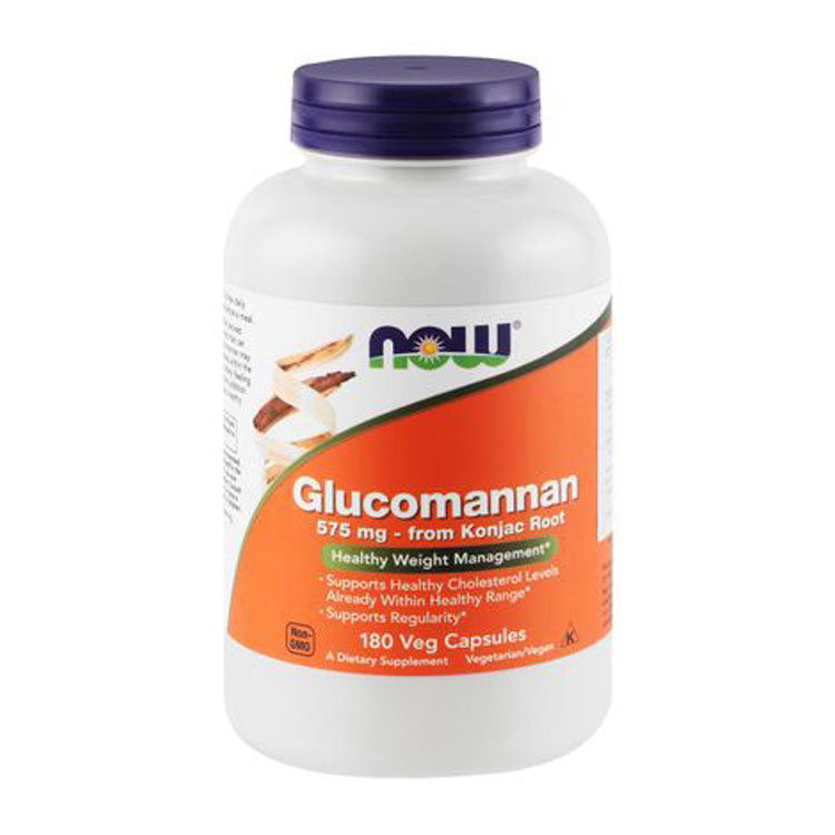 Now 575mg Glucomannan Konjac Root Weight Management, Intestinal Regularity & Cholesterol Level Health Support Supplement - vegan, GMO free 180 capsules
