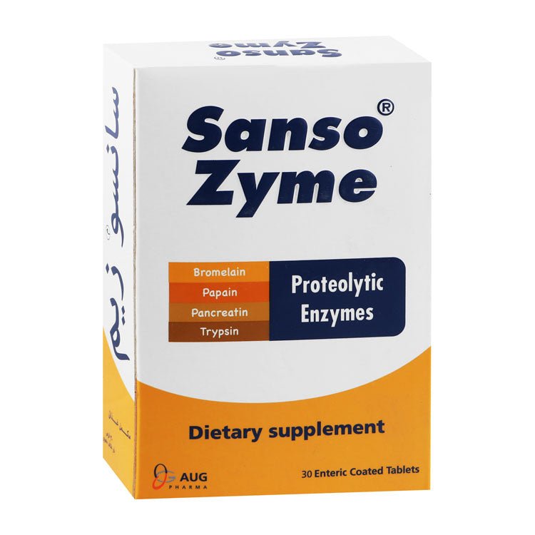 مكمل سانزو زيم 250 ملغ بروميلين و 75 ملغ تريبسين من الإنزيمات المحللة للبروتين مع الباباين والبنكرياتين