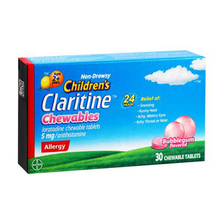 Claritine Children Runny Nose, Cold & Sneezing Chewable Tablets Bubblegum Flavor with 5mg Antihistamine (2+ Years) 30 tablets