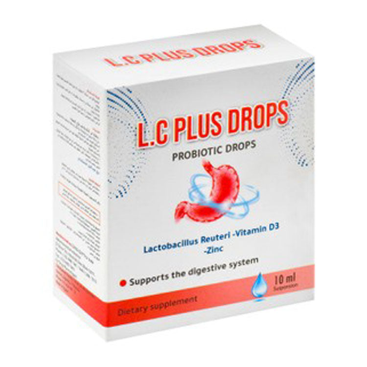L.C Plus Probiotics Digestive System Support Liquid Supplement Drops with Lactobacillus Reuteri, Vitamin D3 & Zinc 10 ml